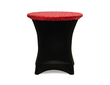 Black High Stretch Elastic Spandex Cocktail Table Cover with Red Sequin