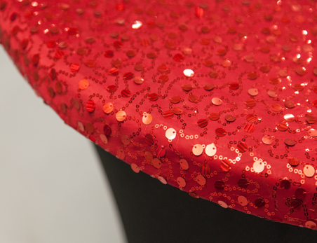 Black High Stretch Elastic Spandex Cocktail Table Cover with Red Sequin