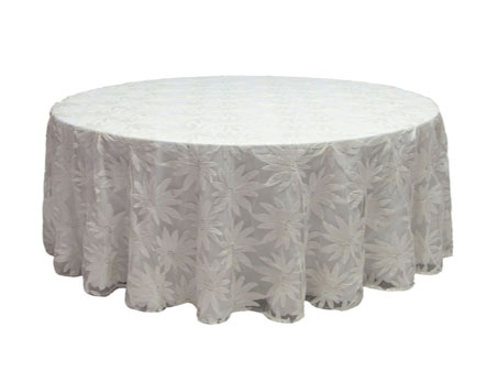 White Flower Embroidery Table Cloth with Shiny Sequins