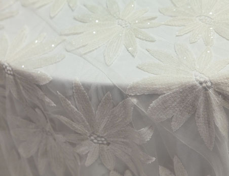 White Flower Embroidery Table Cloth with Shiny Sequins