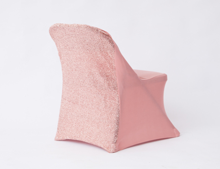 Pink Spandex Stretch Banquet Chair Cover with Glittering Metallic Back