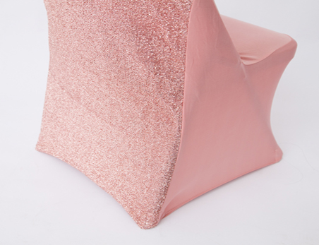 Pink Spandex Stretch Banquet Chair Cover with Glittering Metallic Back