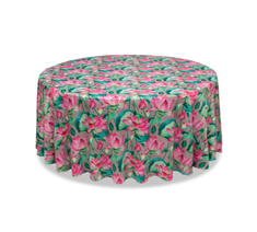 Lotus Flower Print on Satin Round Table Cloth