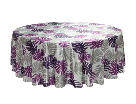 Pupple and Grey Big Leaves Print on Satin Round Table Cloth