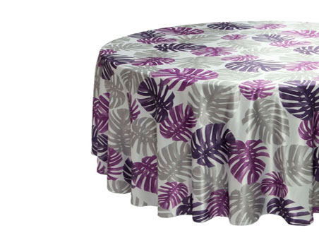 Pupple and Grey Big Leaves Print on Satin Round Table Cloth