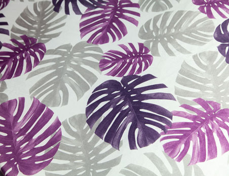 Pupple and Grey Big Leaves Print on Satin Round Table Cloth