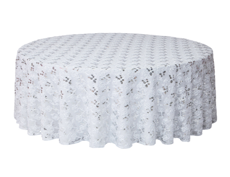 Premium Round Silver Sequin Ribbon Embroidery Table Cloth