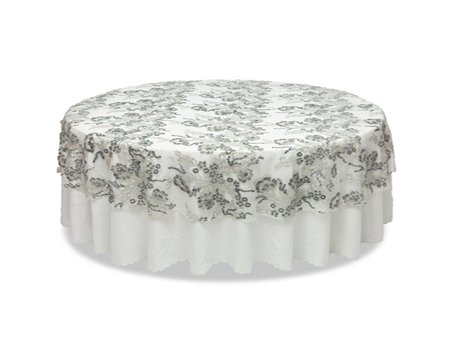 Customized Size Premium Round Sequin Flower Embroidery Table Cloth