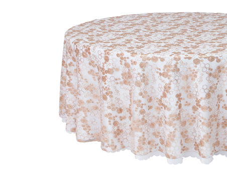 Customized Size Premium Round Hexagon Gold Sequin Mesh Embroidery Table Cloth