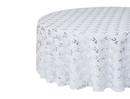 Premium Round Silver Sequin Ribbon Embroidery Table Cloth