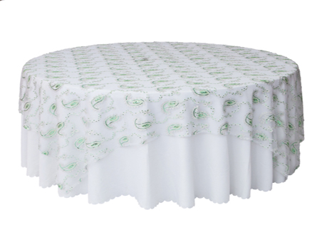 Customized Size Premium Round Ribbon Embroidery Green Sequin Mesh Table Cloth