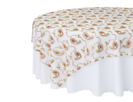 Customized Size Premium Round Ribbon Embroidery Red Sequin Mesh Table Cloth