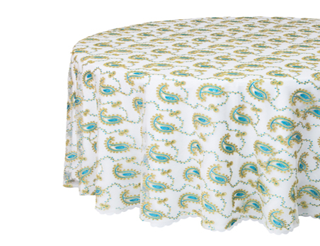 Customized Size Premium Round Ribbon Embroidery Turquoise Sequin Mesh Embroidery Table Cloth