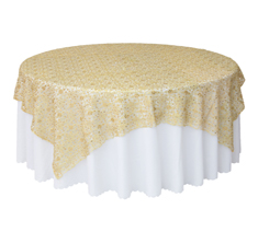 Customized Size Premium Round Gold Sequin on Mesh Table Overlay