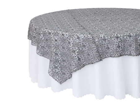 Customized Size Premium Round Black Sequin on Mesh Table Overlay