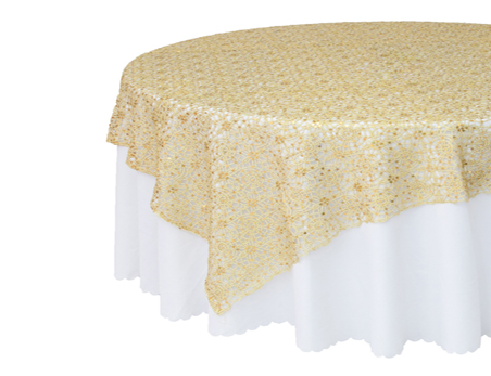 Customized Size Premium Round Gold Sequin on Mesh Table Overlay