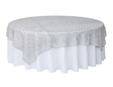 Customized Size Premium Round Silver Sequin on Mesh Table Overlay