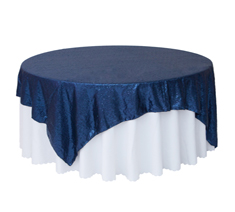 Customized Size Premium Round Navy Blue Sequin Table Overlay