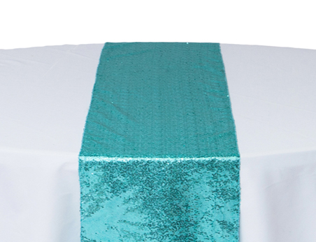 12”X108” Aqua Premium Sequin Table Runner