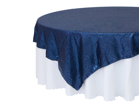 Customized Size Premium Round Navy Blue Sequin Table Overlay