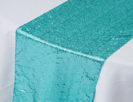 12”X108” Aqua Premium Sequin Table Runner