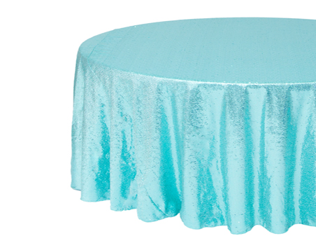 Customized Size Premium Round Aqua Sequin Table Cloth