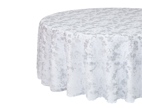 Customized Size Premium Round Hexagon Silver Sequin Mesh Embroidery Table Cloth