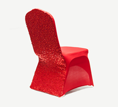 Red Spandex Stretch Banquet Chair Cover with Glittering Metallic Back