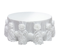 Customized Size White Color Rosette Flower Taffeta Table Cloth