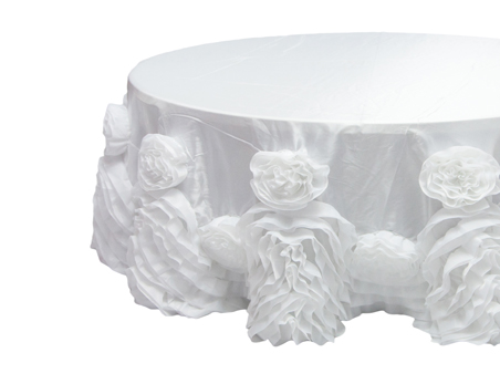 Customized Size White Color Rosette Flower Taffeta Table Cloth