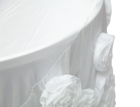 Customized Size White Color Rosette Flower Taffeta Table Cloth