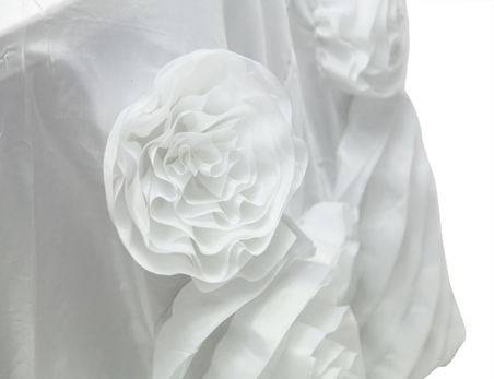 Customized Size White Color Rosette Flower Taffeta Table Cloth