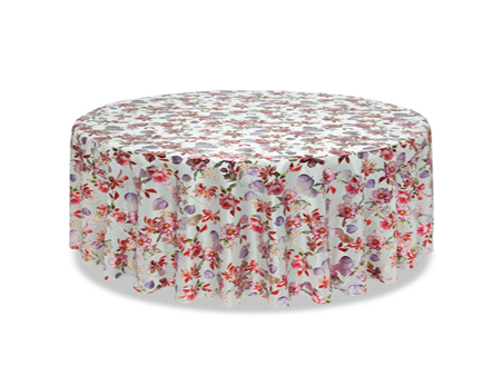 Pink Flower Foil Printed Round Taffeta Table Cloth