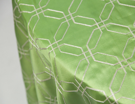 Customized Size Octagonal Matcha Green Embroidery Taffeta Wedding Banquet Table Cloth