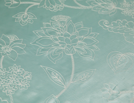 Customized Size Cyan Flower Embroidery Taffeta Wedding Banquet Table Cloth