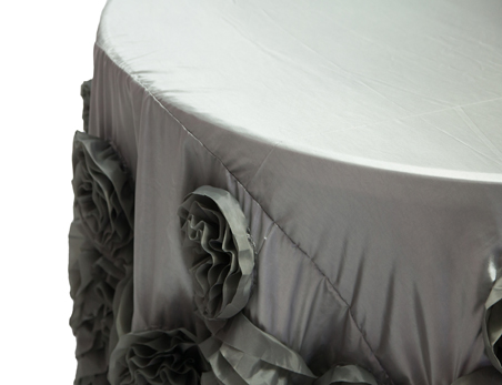 Elegant Black Big Rosette Flower Taffeta Table Cloth