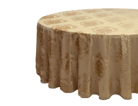 Premium Round Champagne Damask Velvet Table Cloth