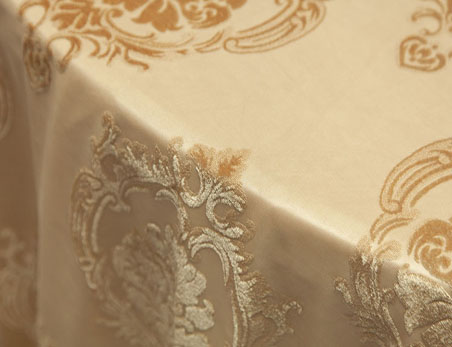 Premium Round Champagne Damask Velvet Table Cloth