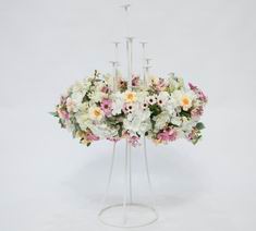 Round White Metal Wedding Flower Stand, Geometric Decorative Table Centerpiece