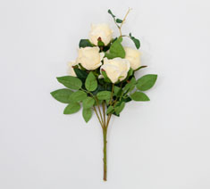 Factory Price Cream Rose Artificial Flower with Green Leaves for Wedding Party Home Decoration