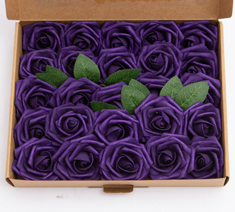 Elegant Purple PE Rose Flower Head Box-packed, Pack of 25 Rose Head Rod Foam Flower Wedding Valentine's Day Christmas Decor