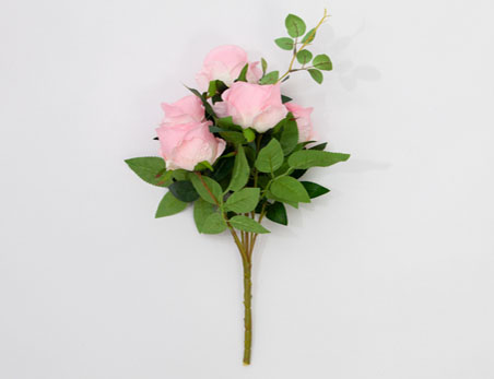 Factory Price Pink Rose Artificial Flower with Green Leaves for Wedding Party Home Decoration