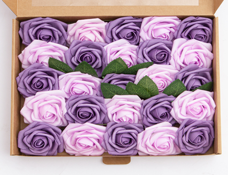 Artificial Flower PE Pack of 25 Foam Rose Flower Head with Rod Box-packed for Wedding Valentine’s Day Christmas Decor