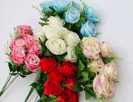 Factory Price Multi-color Rose Artificial Flower with Green Leaves for Wedding Party Home Decoration