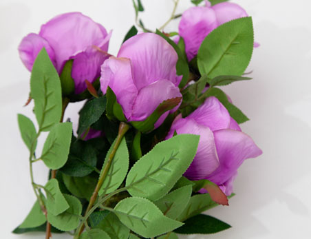 Factory Price Purple Rose Artificial Flower with Green Leaves for Wedding Party Home Decoration