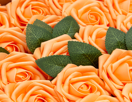 Artificial Flower PE Pack of 25 Foam Orange Rose Flower Head with Rod Box-packed for Wedding Valentine’s Day Christmas Decor