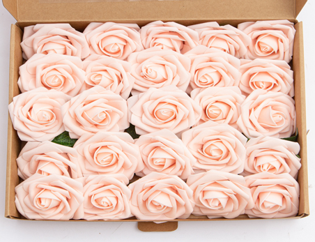 Wholesale PE Rose Flower Head Box-packed, Pack of 25 Rose Head Rod Foam Flower Wedding Valentine’s Day Christmas Decor