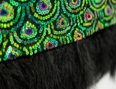 Peacock Sequin Chair Cap with Feather Side