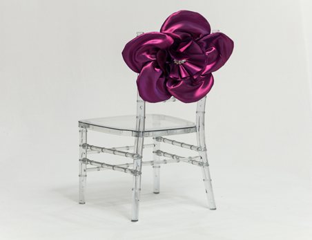 Elegant Purple Flower Taffeta Chiavari Chair Cap with Buckle for Wedding Decoration