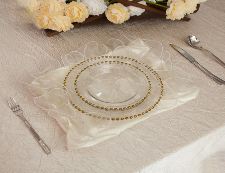 12″ Clear Glass Round Charger Plates With Gold Beaded Rim